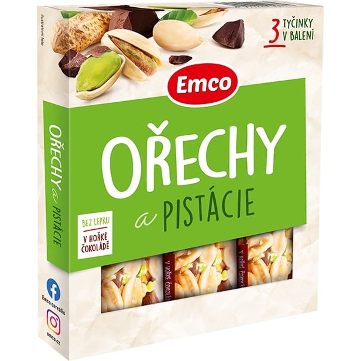Tyčinka Emco s ořechy a pistácií, 3x 35g