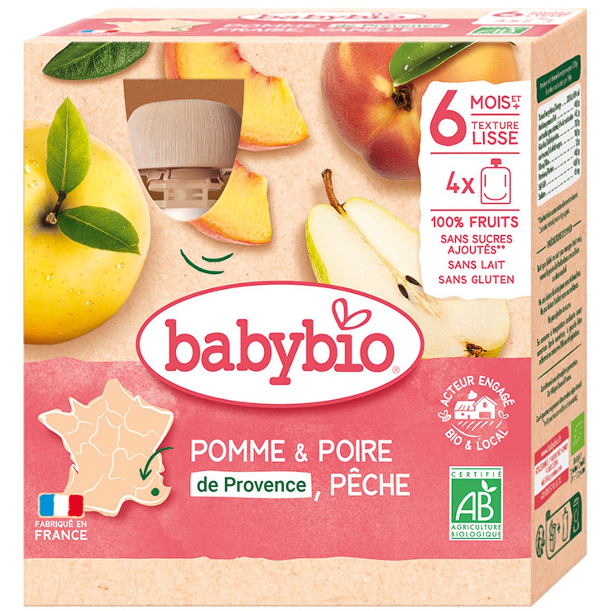 Babybio BIO Jablko s hruškou a broskví (4×90g)