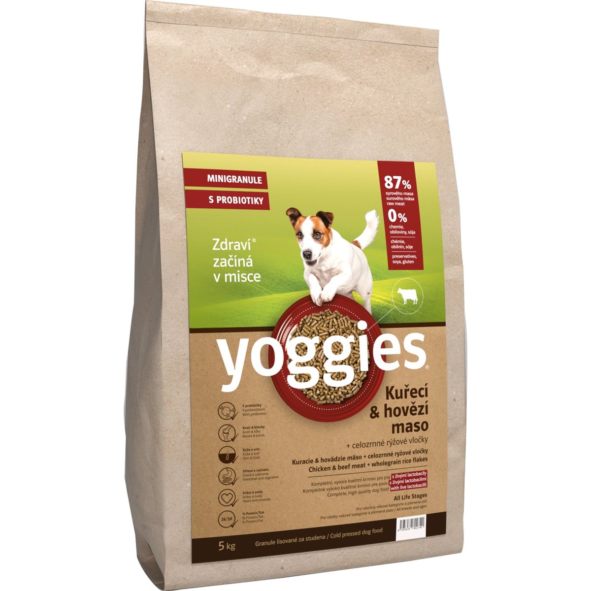 MINIGRANULE Yoggies, kuřecí a hovězí maso, granule lisované za studena 5 kg