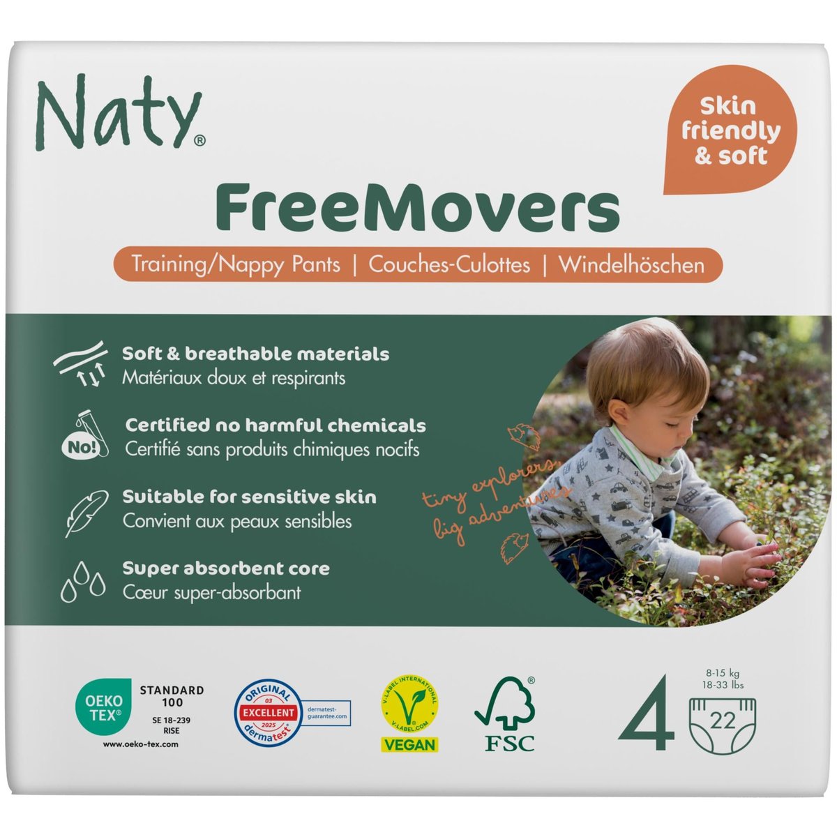 Naty FreeMovers natahovací plenkové kalhotky Maxi (velikost 4) 8–15 kg