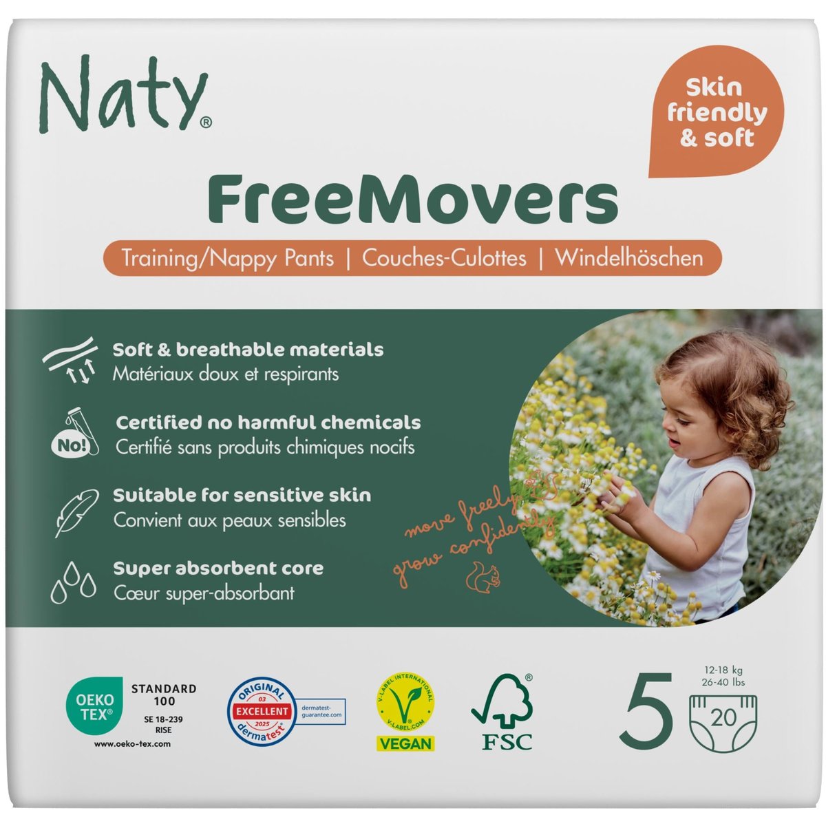 Naty FreeMovers natahovací plenkové kalhotky Junior (velikost 5) 12–18 kg