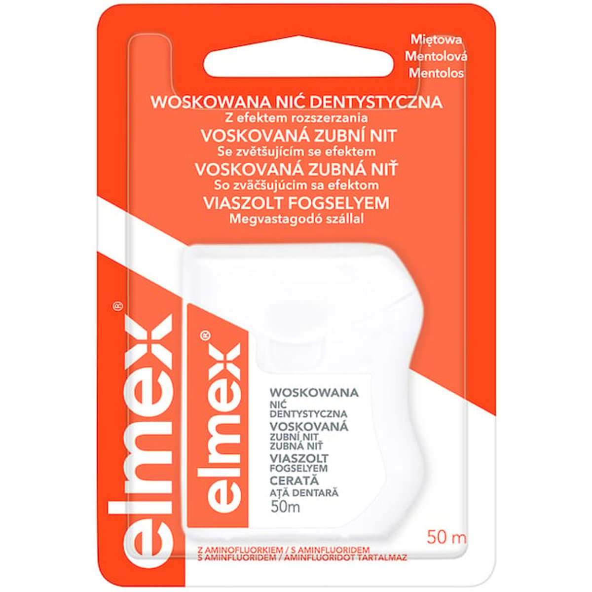 elmex Voskovaná mentolová zubní nit s aminfluoridem a zvětšujícím se efektem 50m