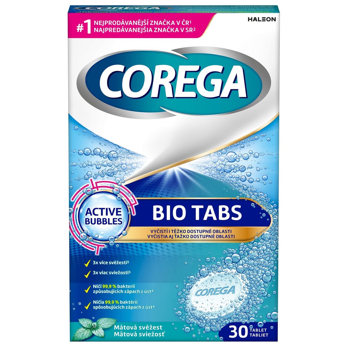 Corega BIO Tabs čistící tablety na zubní náhrady a rovnátka