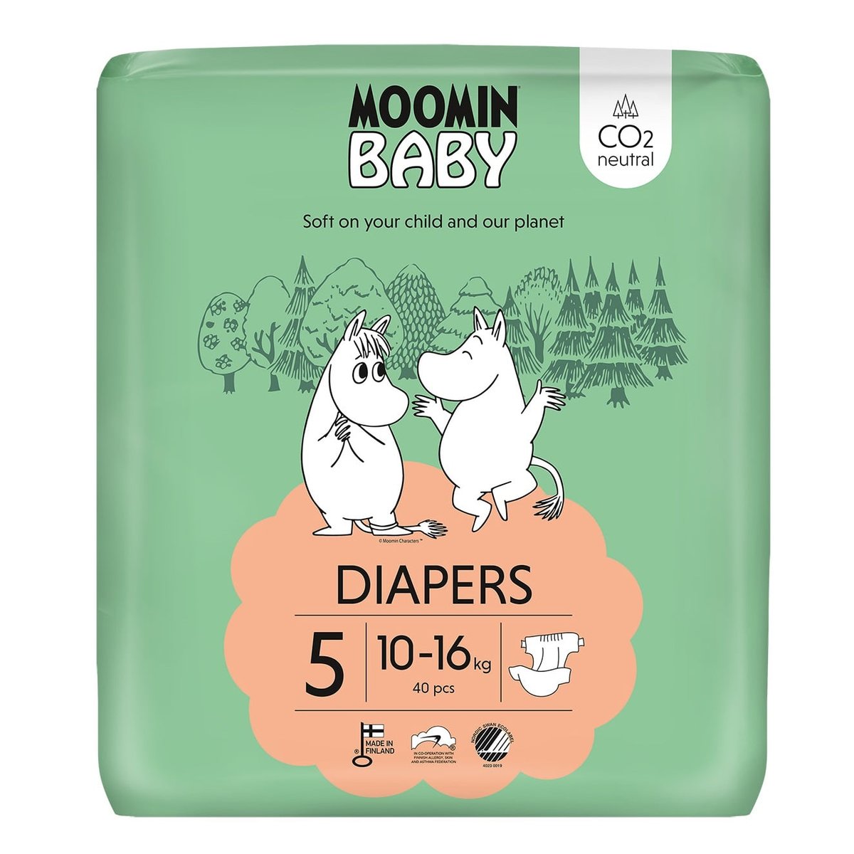Moomin Baby EKO Jednorázové plenky maxi+ 5 (10–16 kg)