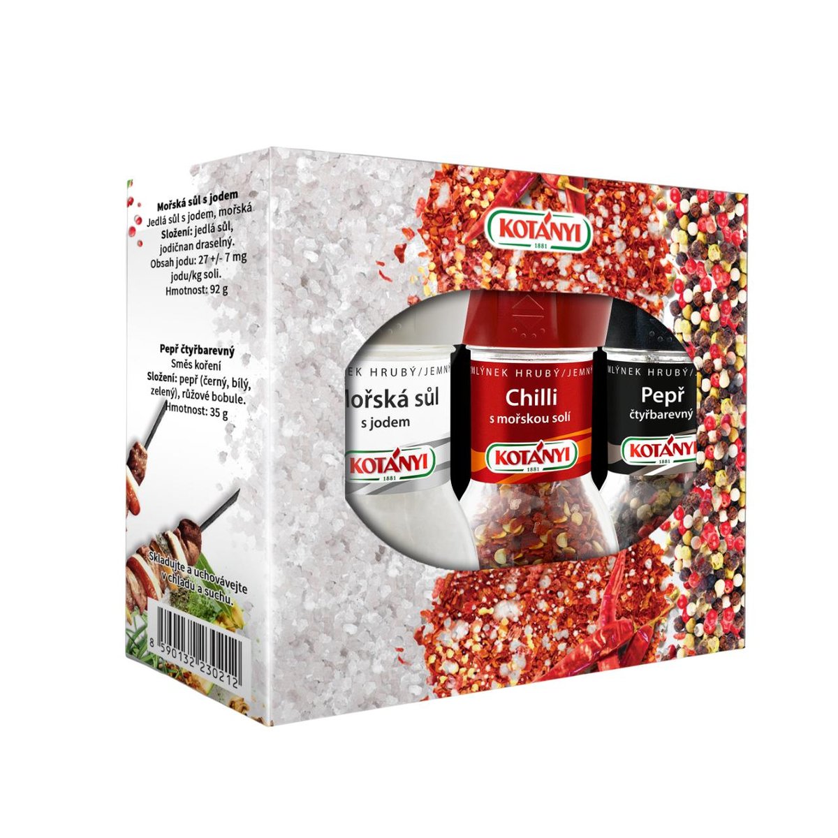 Kotányi Krabička se 3 mlýnky (pepř, sůl, chilli)