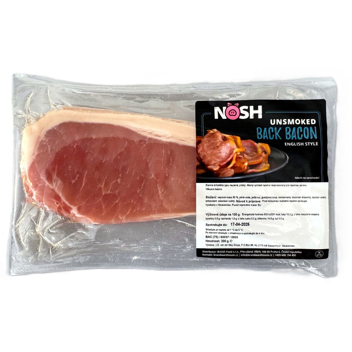 Slanina britského typu neuzená, plátky