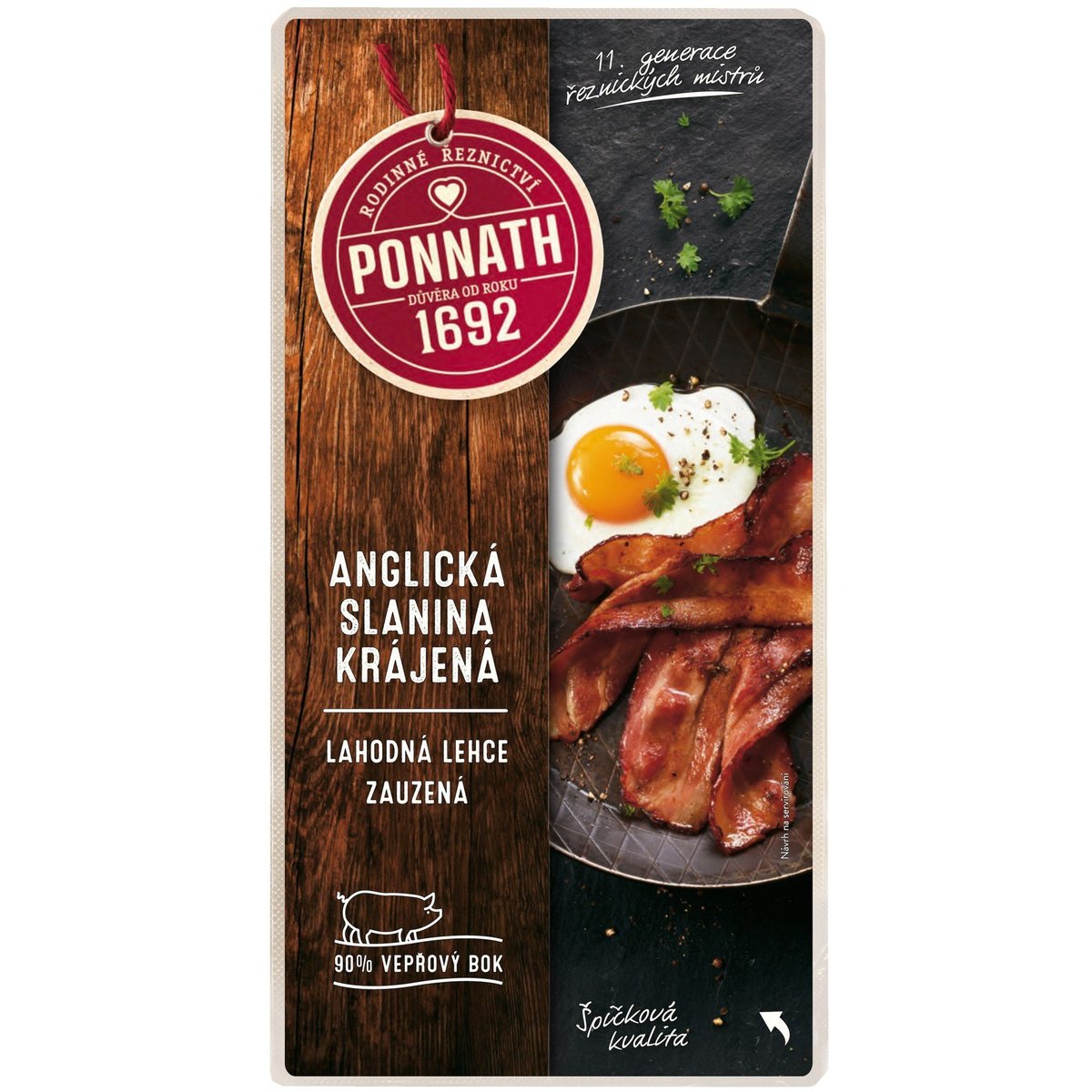 Ponnath Anglická slanina krájená s obsahem masa 85 %