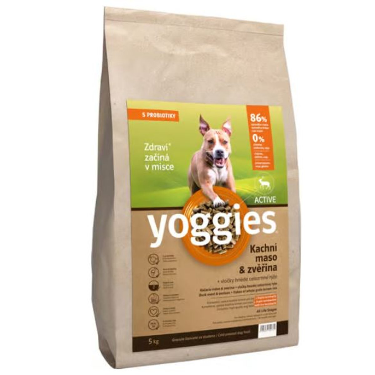 Yoggies Active kachna a zvěřina, granule lisované za studena  5 kg