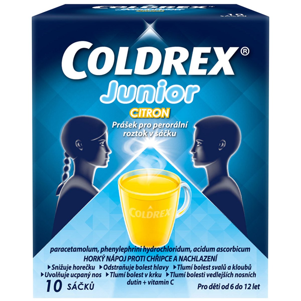 COLDREX JUNIOR CITRON 300MG/5MG/20MG Prášek pro perorální roztok v sáčku 10