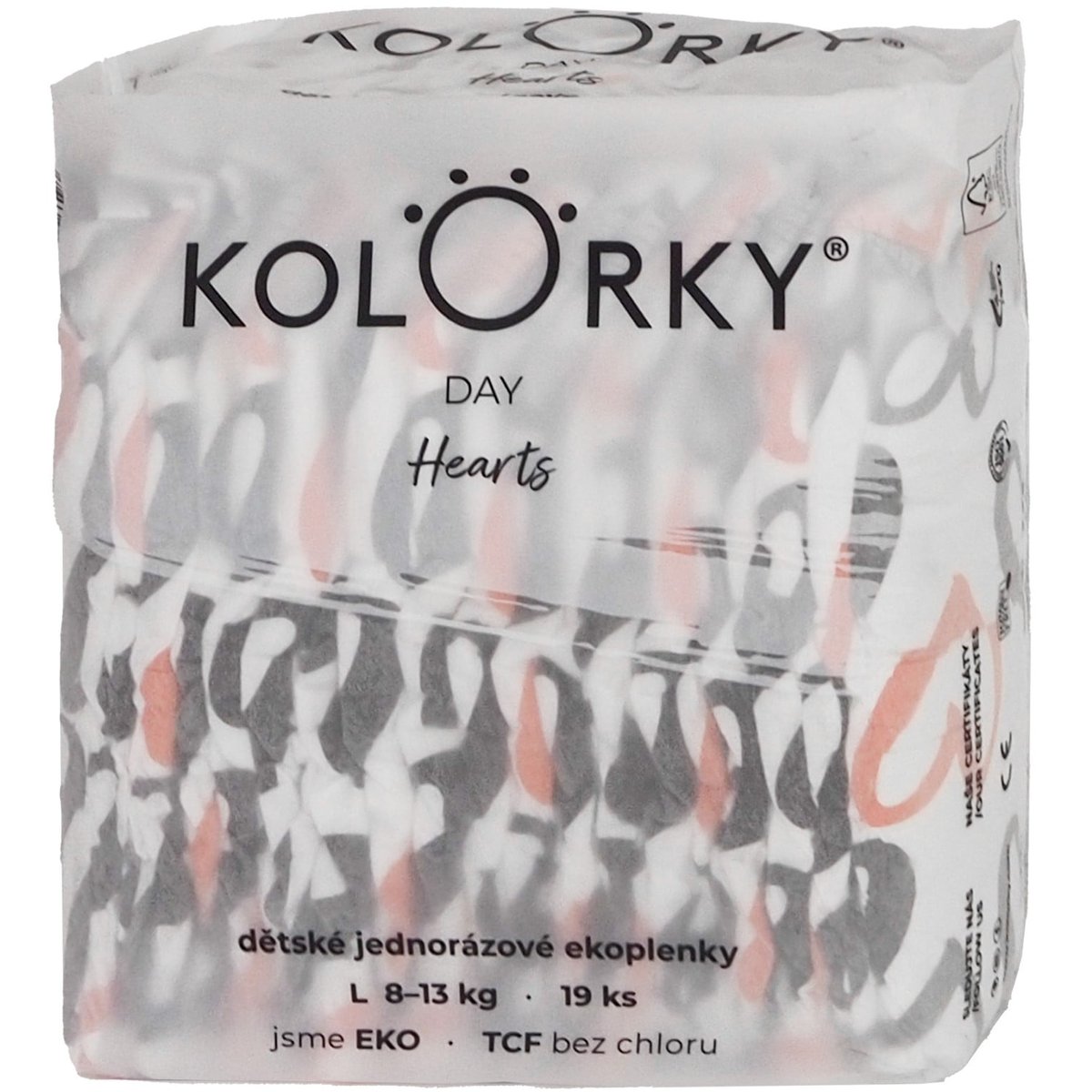 Kolorky EKO Jednorázové plenky day L srdce (8–13 kg) 19 ks