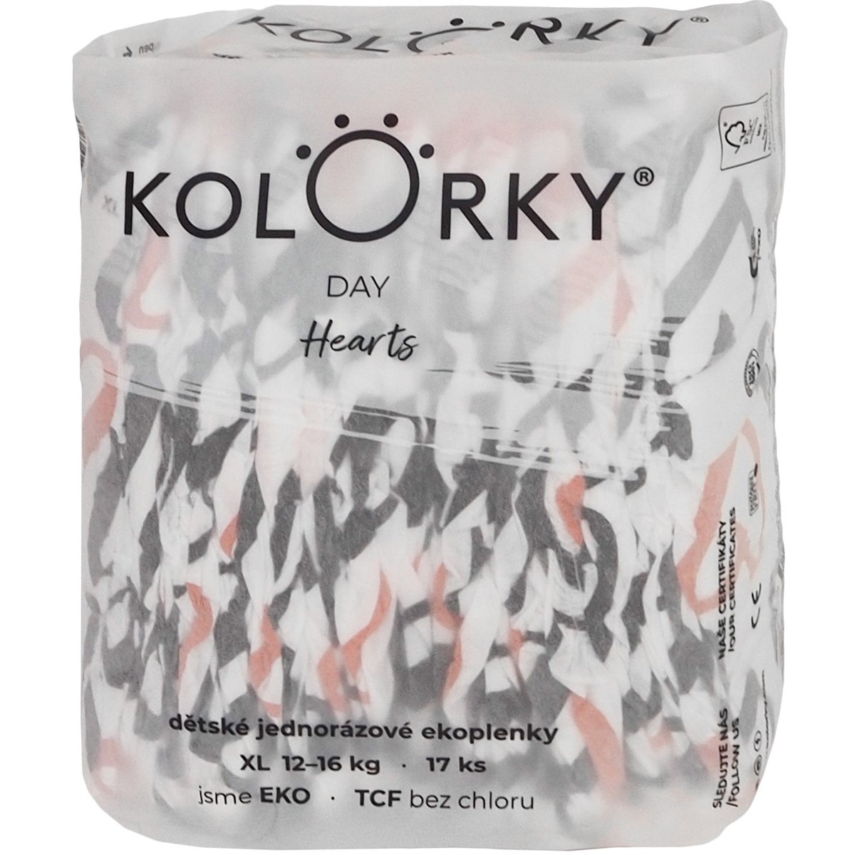 Kolorky EKO Jednorázové plenky day XL srdce  (12–16 kg) 17 ks