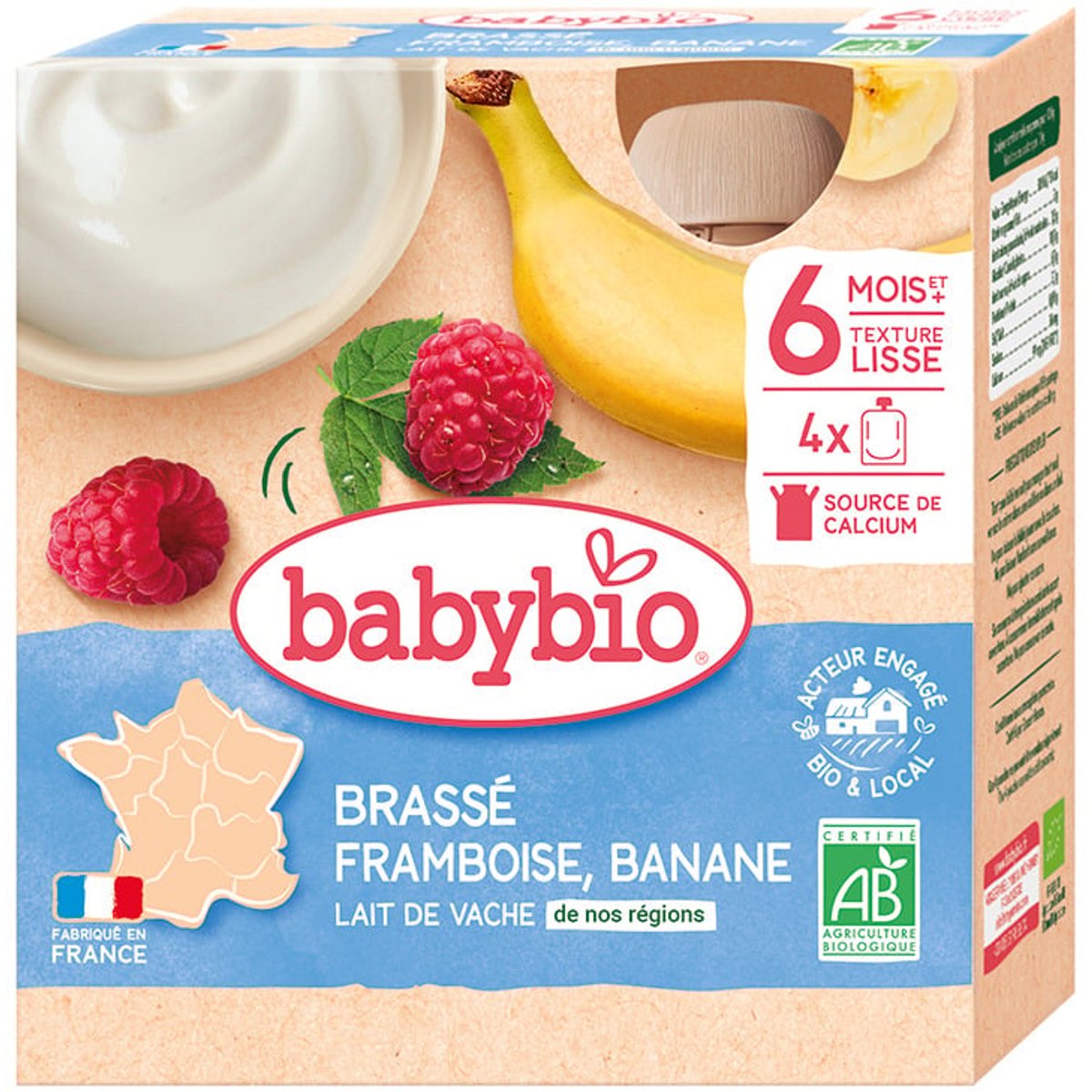 Babybio BIO Mléčná svačinka malina a banán (4×85 g)