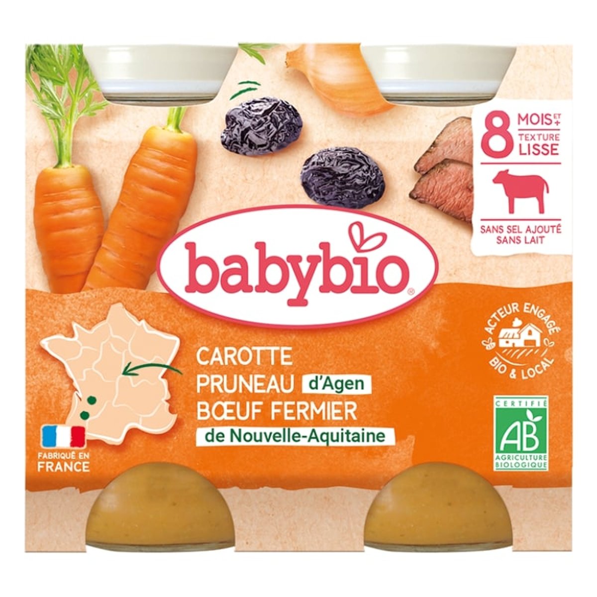 Babybio BIO Mrkev a sušené švestky s hovězím masem (2×200g)