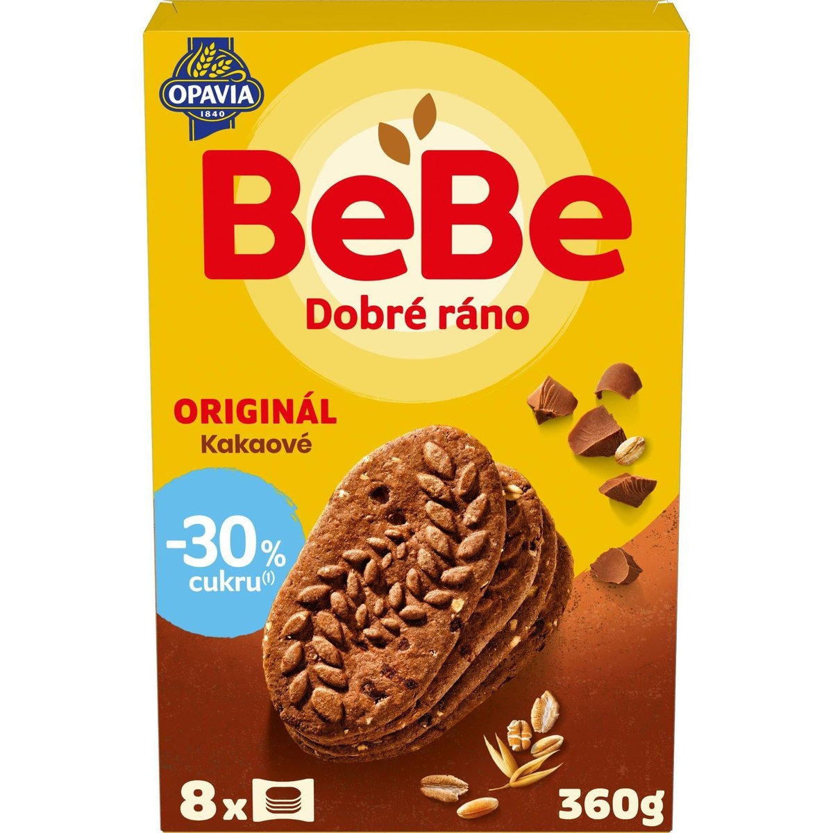 Levně Opavia sušenky kakaové BeBe Dobré Ráno -30 % cukru (8 × 45 g)