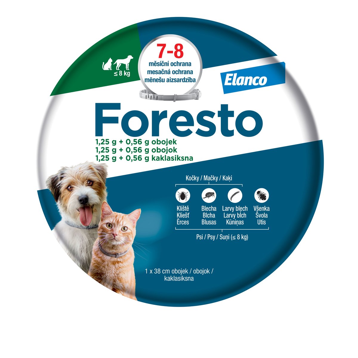 Foresto 1.25g+0.56g obojek kočky+psy do 8kg 38cm