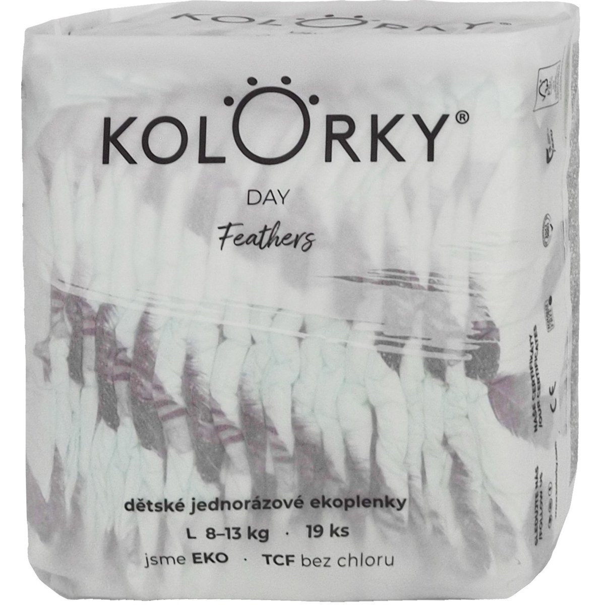 Kolorky EKO Jednorázové plenky day L pírka (8–13 kg) 19 ks