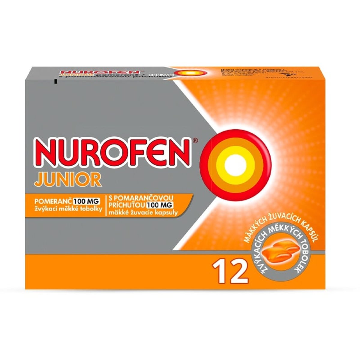 NUROFEN JUNIOR POMERANČ 100MG Žvýkací měkká tobolka 12