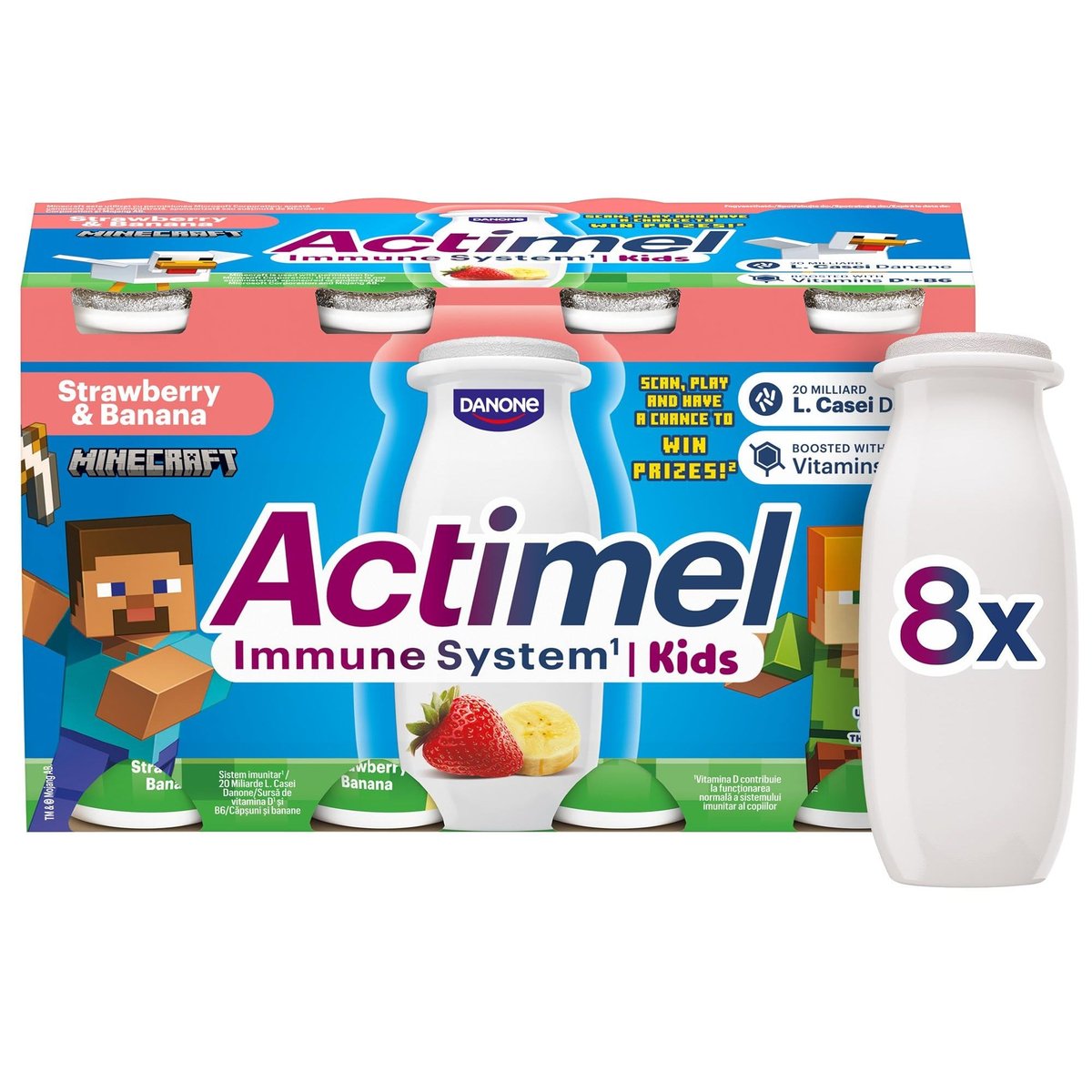 Actimel Kids Probiotický nápoj banán a jahoda 8×100 g