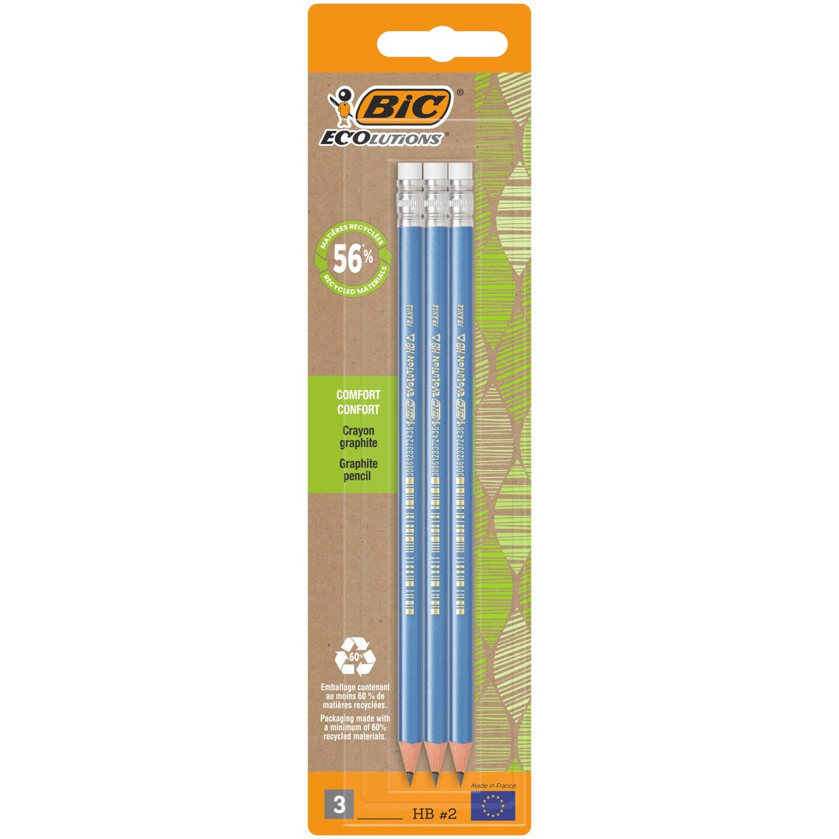 Grafitová tužka BIC Evolution - s pryží, HB, 3 ks v blistru