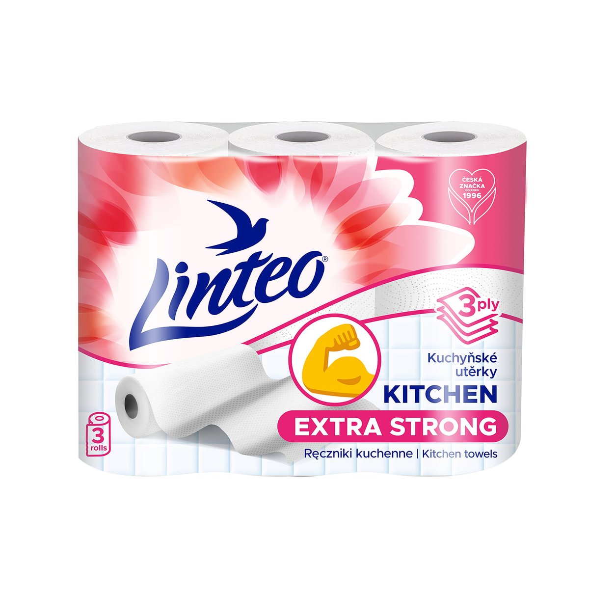 Linteo Kuchyňské utěrky bílé 3vrstvé, 3×16 m