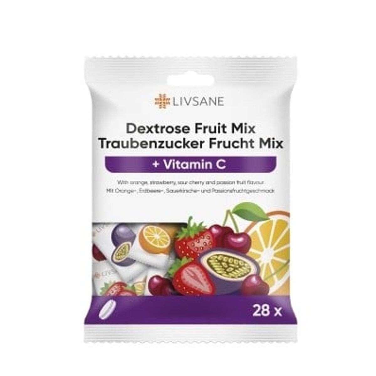 LIVSANE Hroznový cukr ovocný mix + Vitamin C žvýkací tablety 28ks