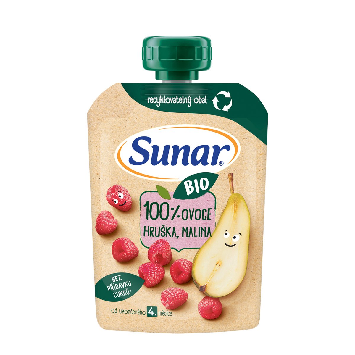 Sunar BIO Ovocná kapsička hruška a malina od 4. měsíce