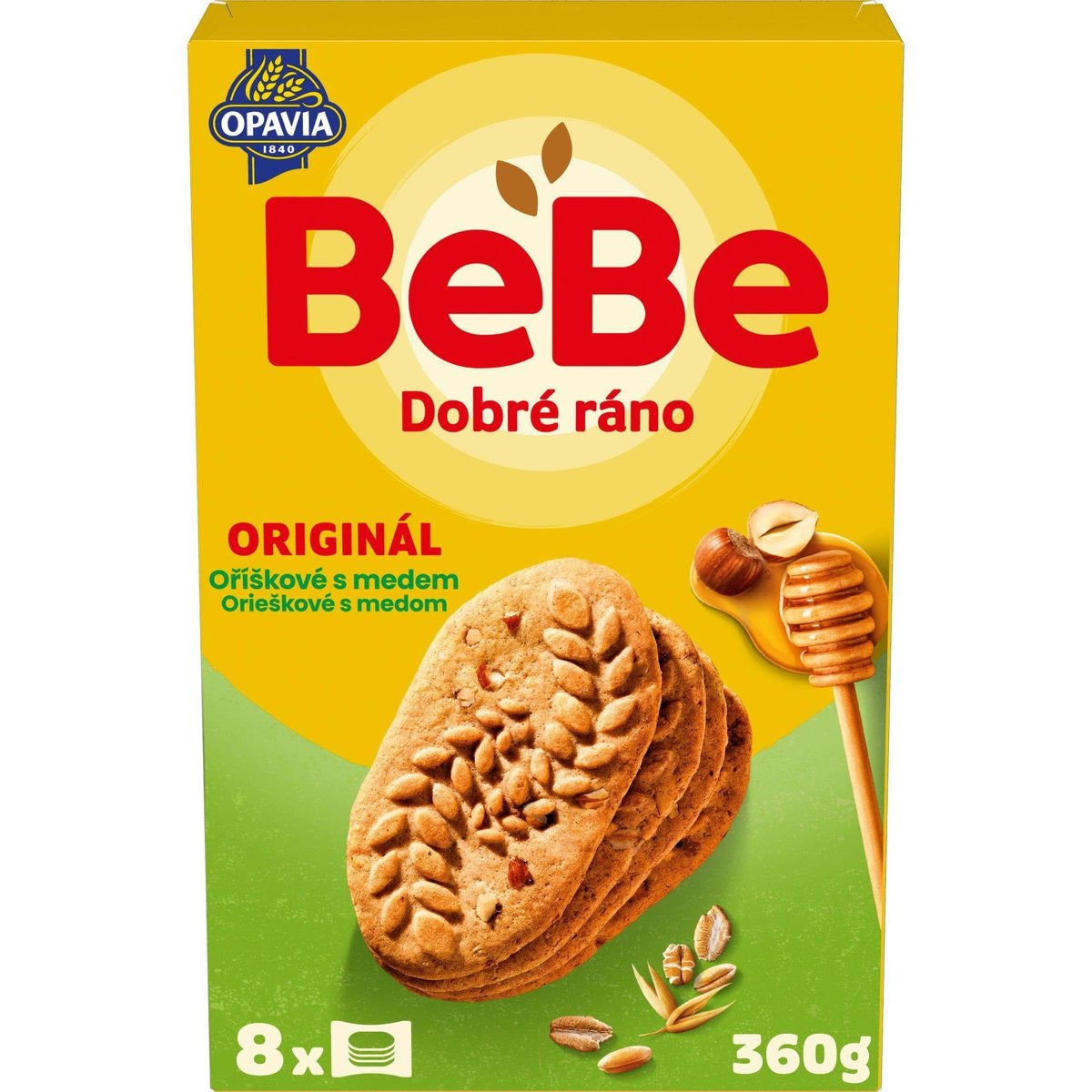 Levně Opavia sušenky BeBe Dobré Ráno oříškové s medem (8 × 45 g)