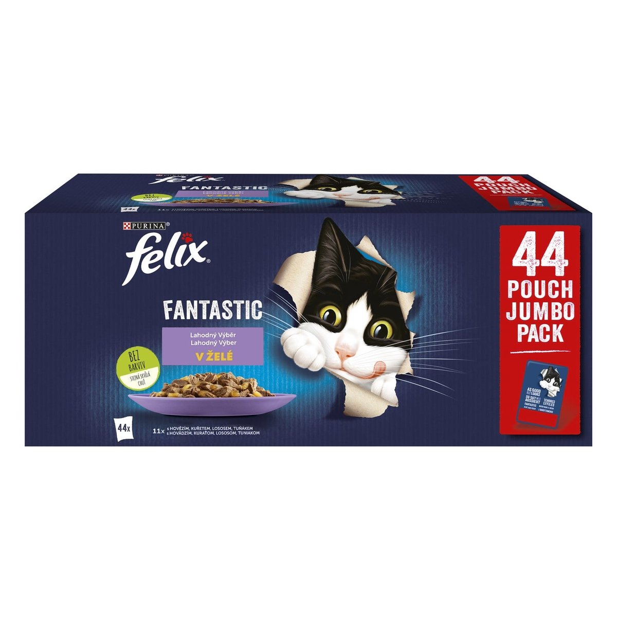 Felix Fantastic kapsičky pro kočky hovězí, kuře, losos, tuňák v želé 44×85 g