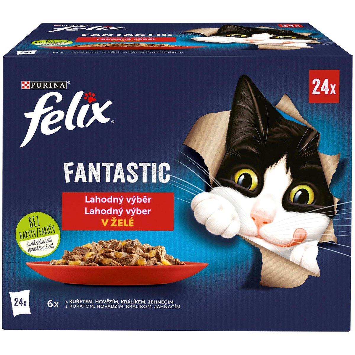 Felix Fantastic kapsičky pro kočky kuře, hovězí, králík, jehněčí v želé 24×85 g