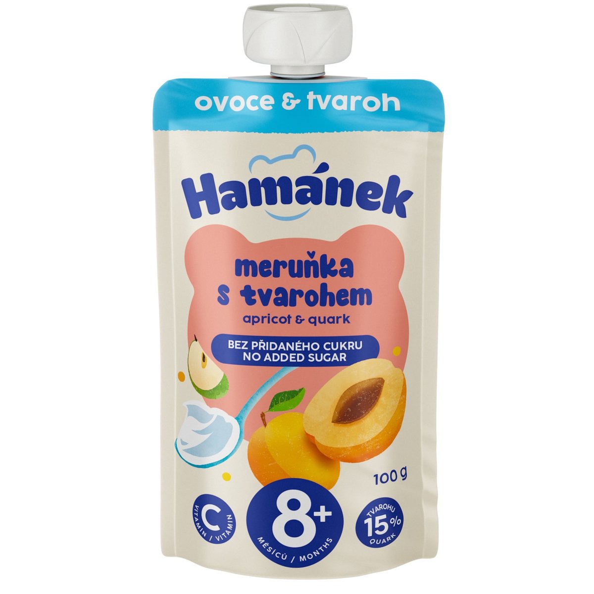 Hamánek Ovocná kapsička meruňka a jablko s tvarohem
