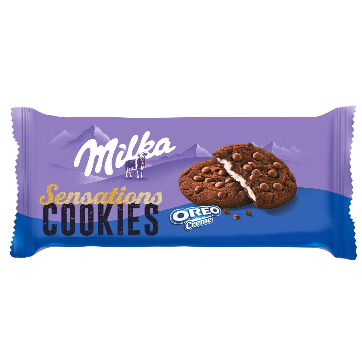 Milka sušenky kakaové Cookie Sensations s náplní s vanilkovou příchutí