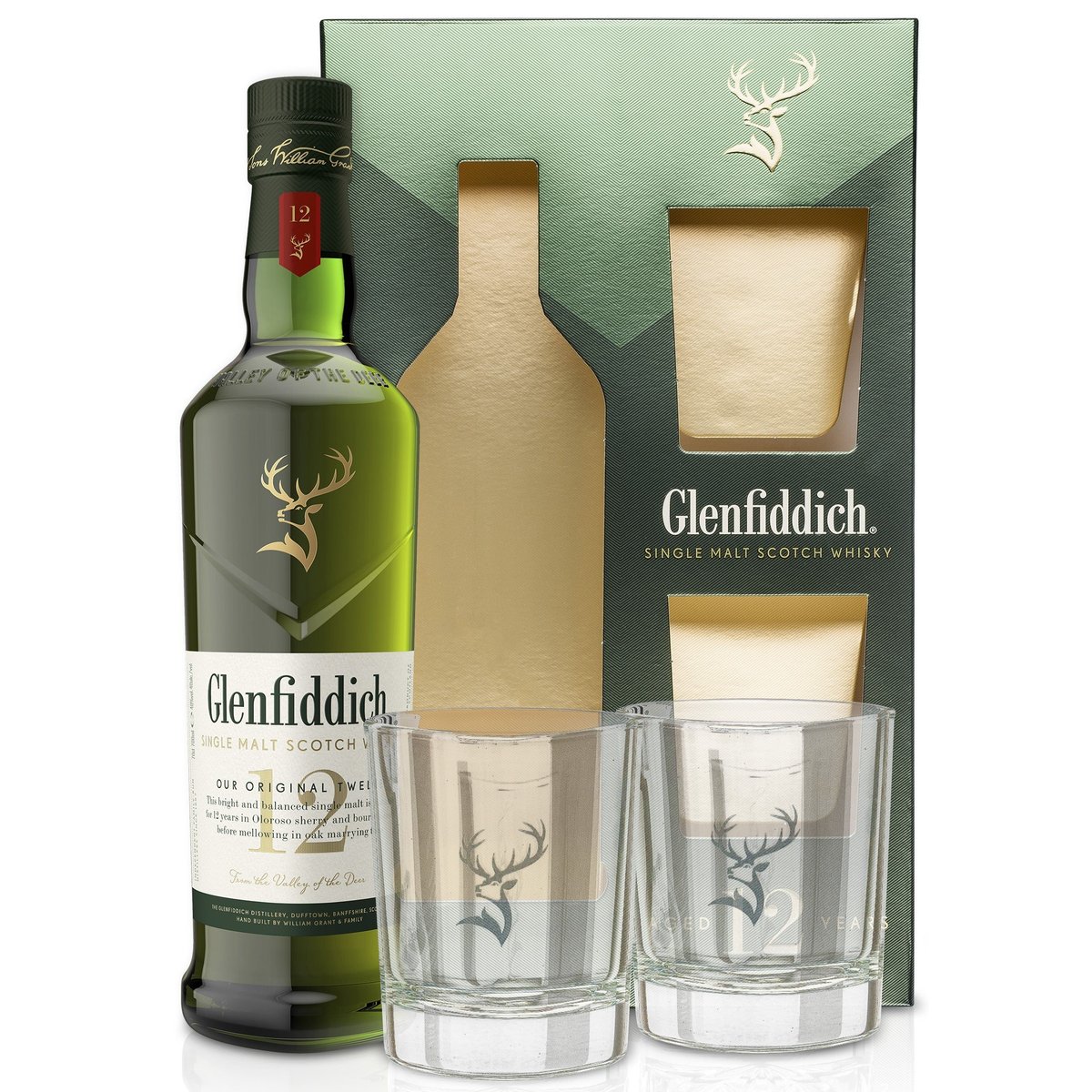 Glenfiddich 12 YO 40 % obj. – dárkové balení se 2 sklenicemi