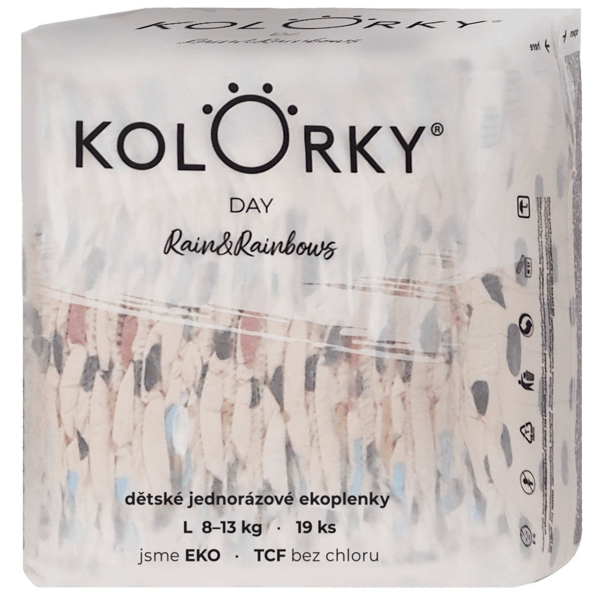 Kolorky EKO Jednorázové plenky day L déšť a duhy (8–13 kg) 19 ks