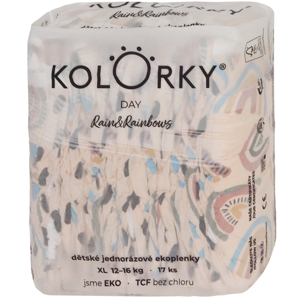 Kolorky EKO Jednorázové plenky day XL déšť a duhy (12–16 kg) 17 ks