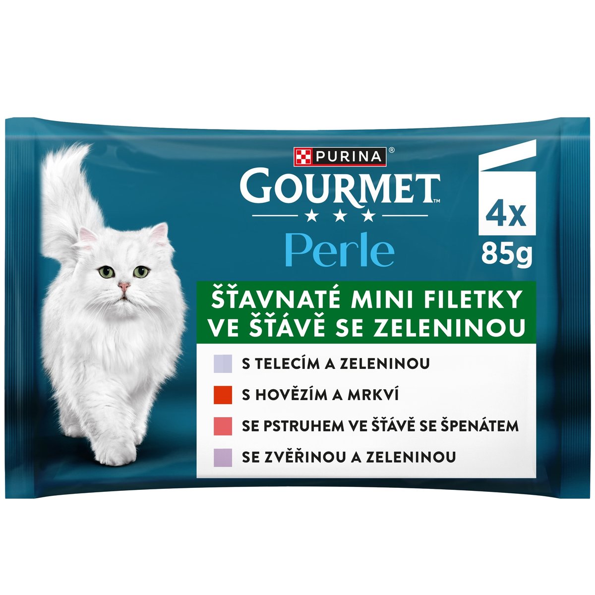 Gourmet Perle kapsičky pro kočky telecí, zvěřina, hovězí, pstruh ve šťávě 4×85 g