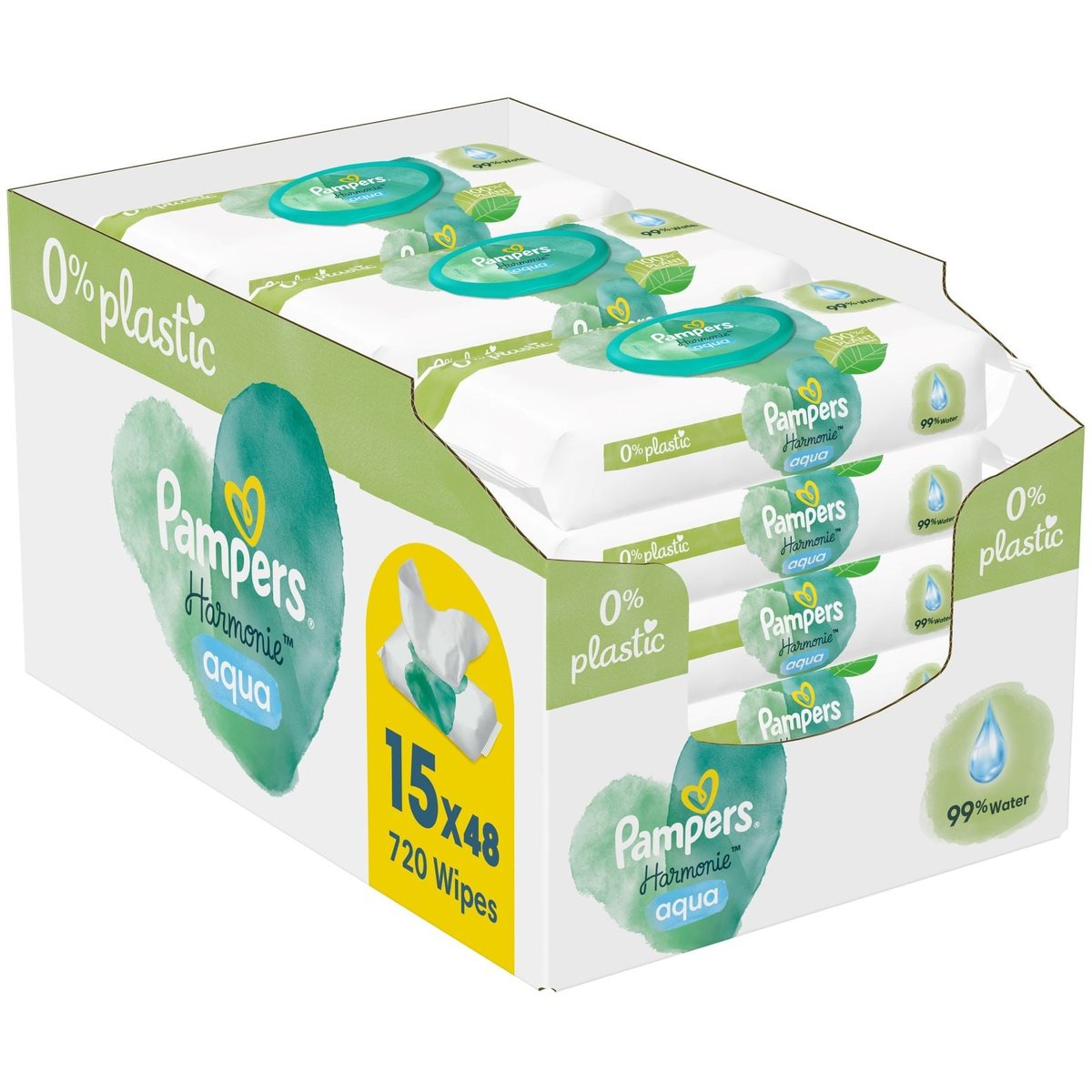 Pampers Harmonie Aqua vlhčené ubrousky plastic free 15×48 ks