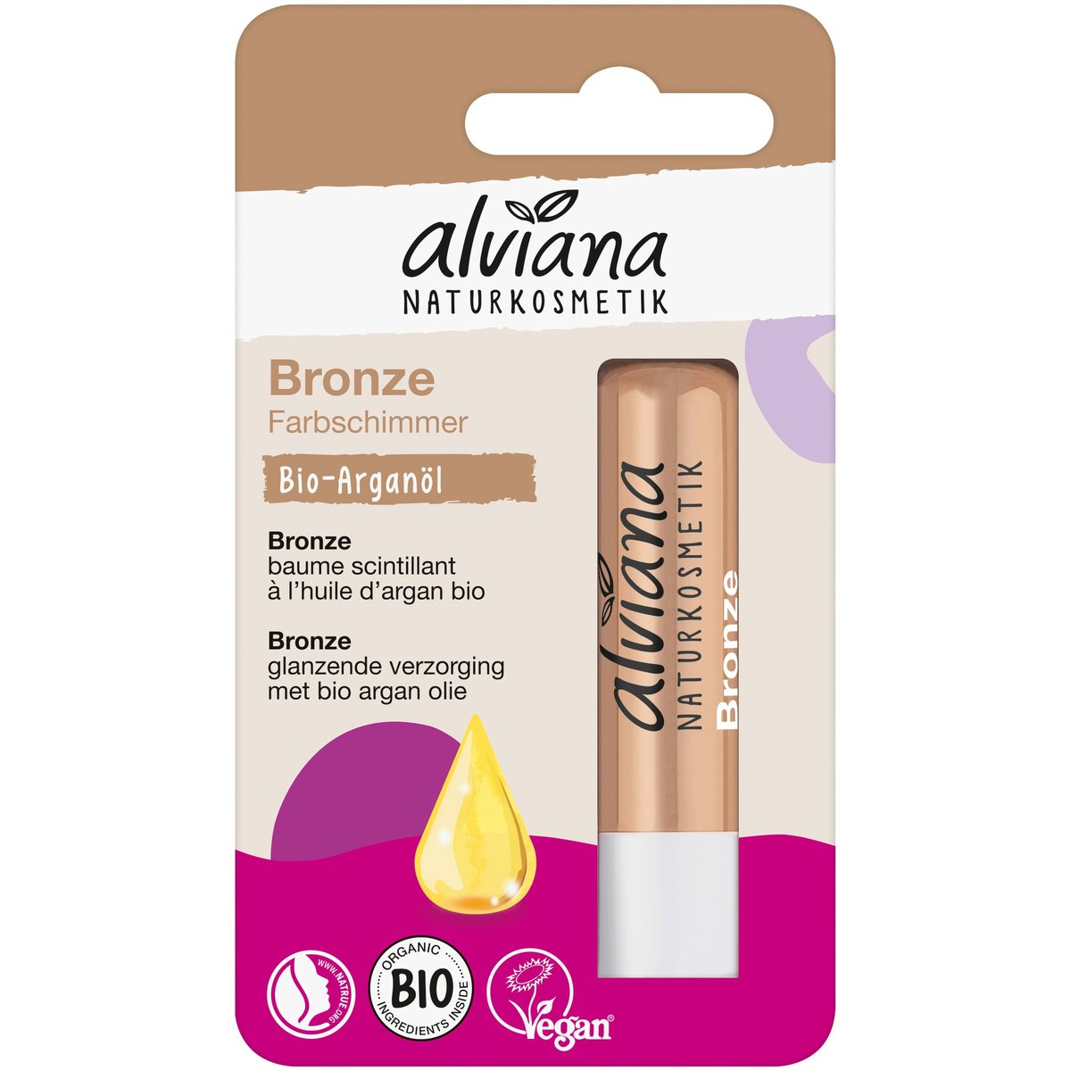 Alviana BIO Balzám na rty s barevným leskem – bronze