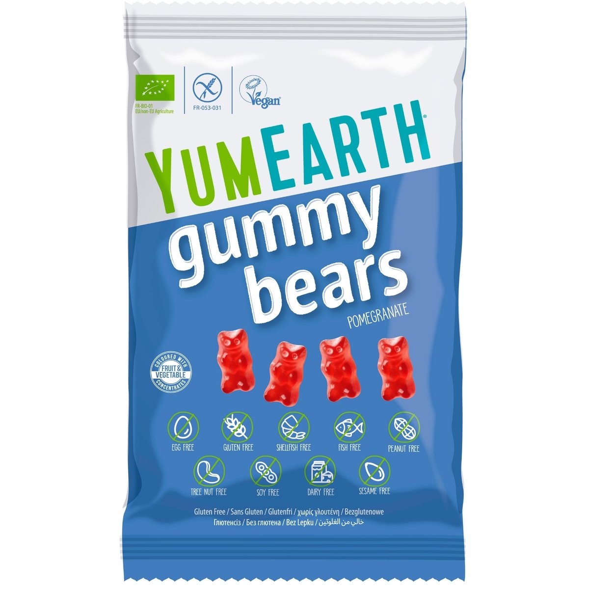 YumEarth BIO Ovocní želé medvídci s příchutí granátového jablka