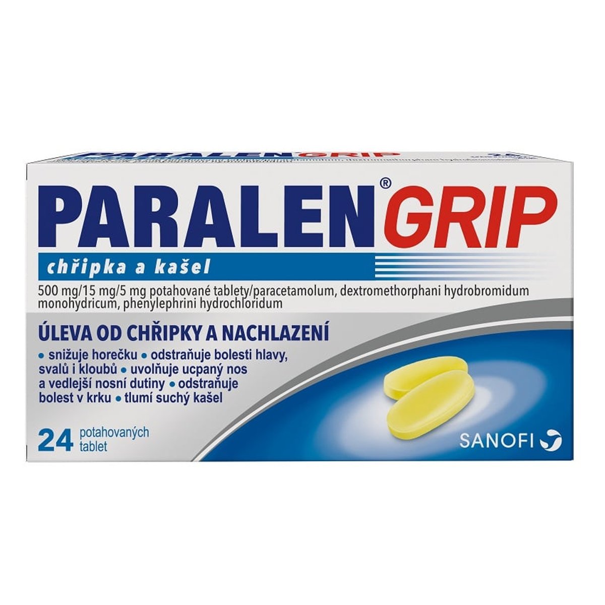 PARALEN GRIP CHŘIPKA A KAŠEL 500MG/15MG/5MG Potahovaná tableta 24