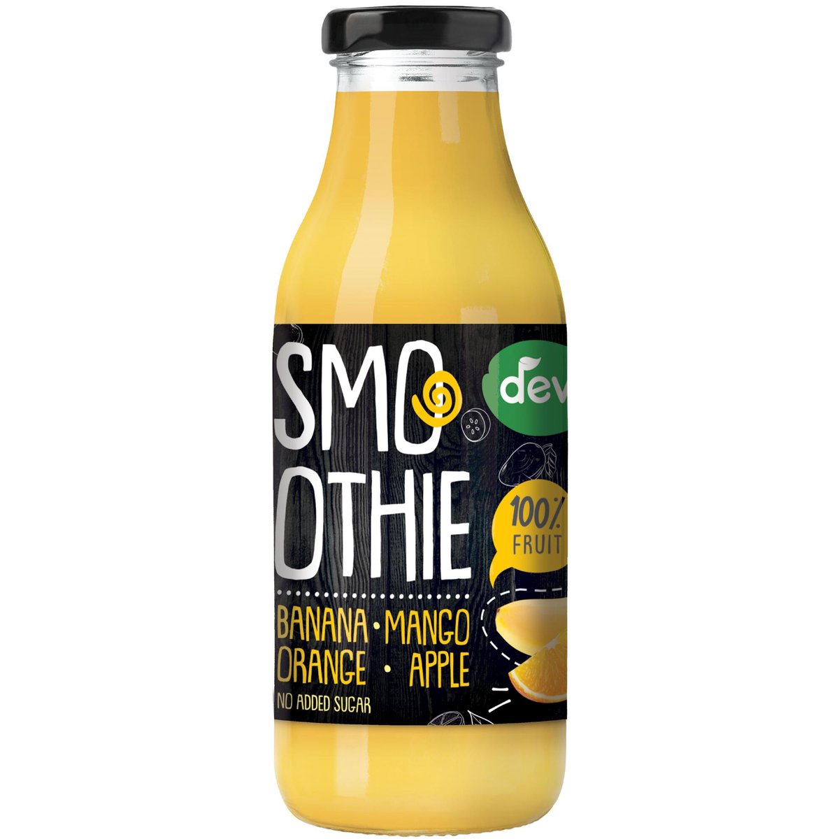 Smoothie DEVA - banán, mango, pomeranč, jablko, 0,3 l, 12 ks