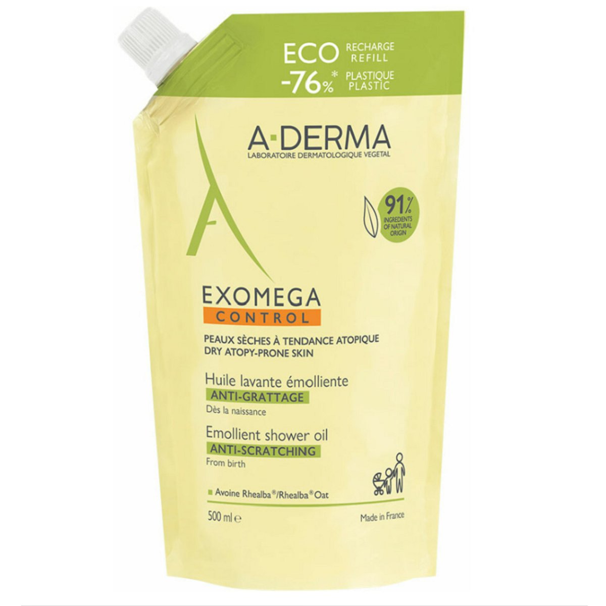 A-DERMA Exomega CONTROL Zvláčňující sprchový olej 500ml ECO náplň