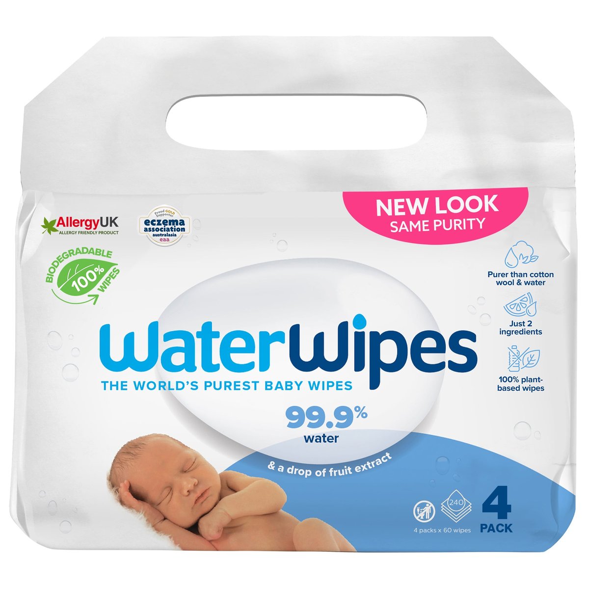 Waterwipes Vlhčené ubrousky bez obsahu plastů 4×60 ks