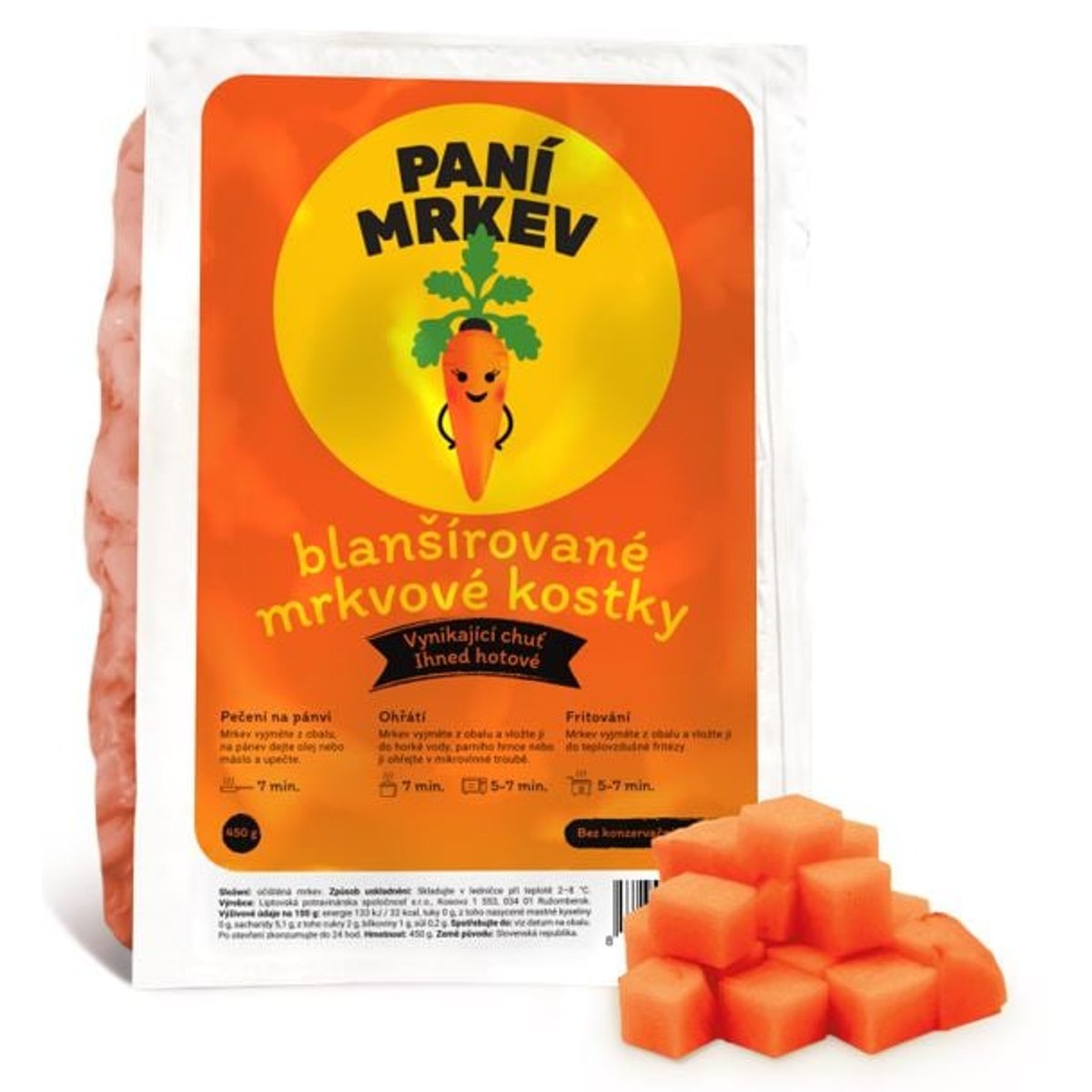 Paní Mrkev – blanšírované mrkvové kostky, balení