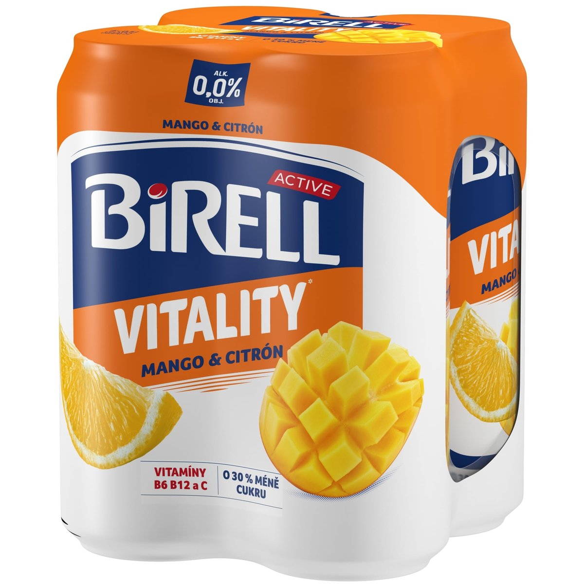 Birell 0.0 Vitality Mango & Citrón nealkoholické pivo s méně cukru 4×0,5 l plech