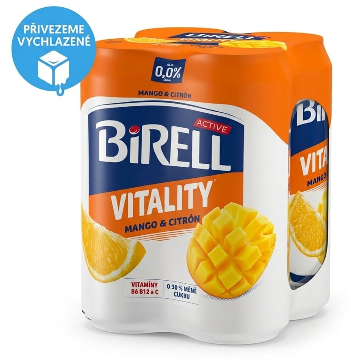 Levně Birell 0.0 Vitality Mango & Citrón nealkoholické pivo s méně cukru 4×0,5 l plech