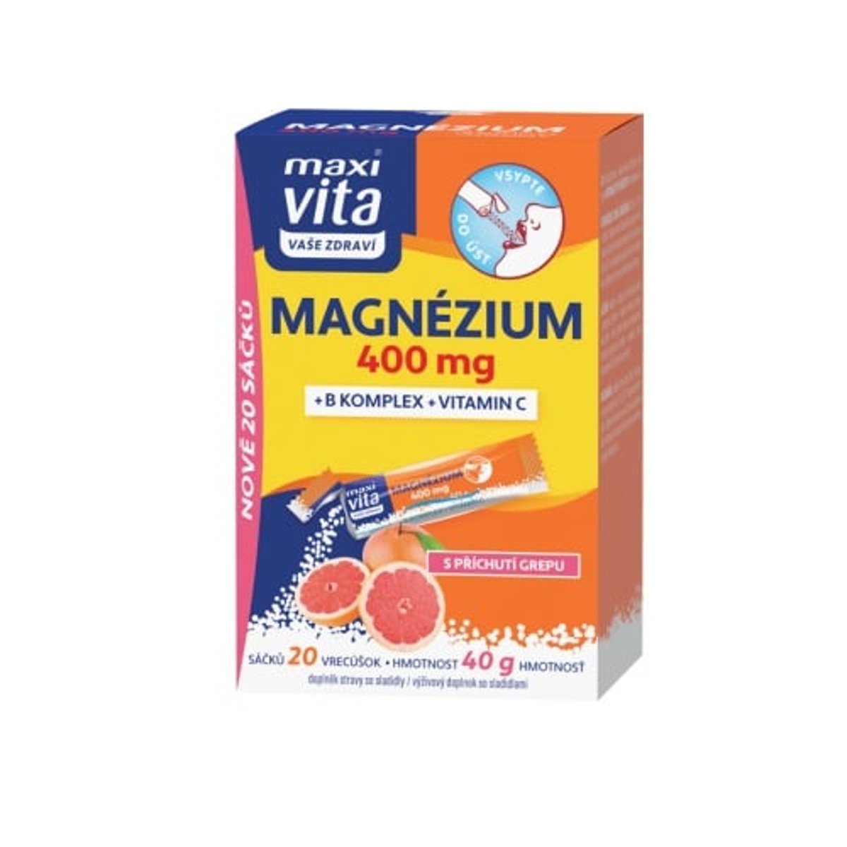 Levně Maxi Vita Magnézium 400mg+B komplex+vit.C 20x2g