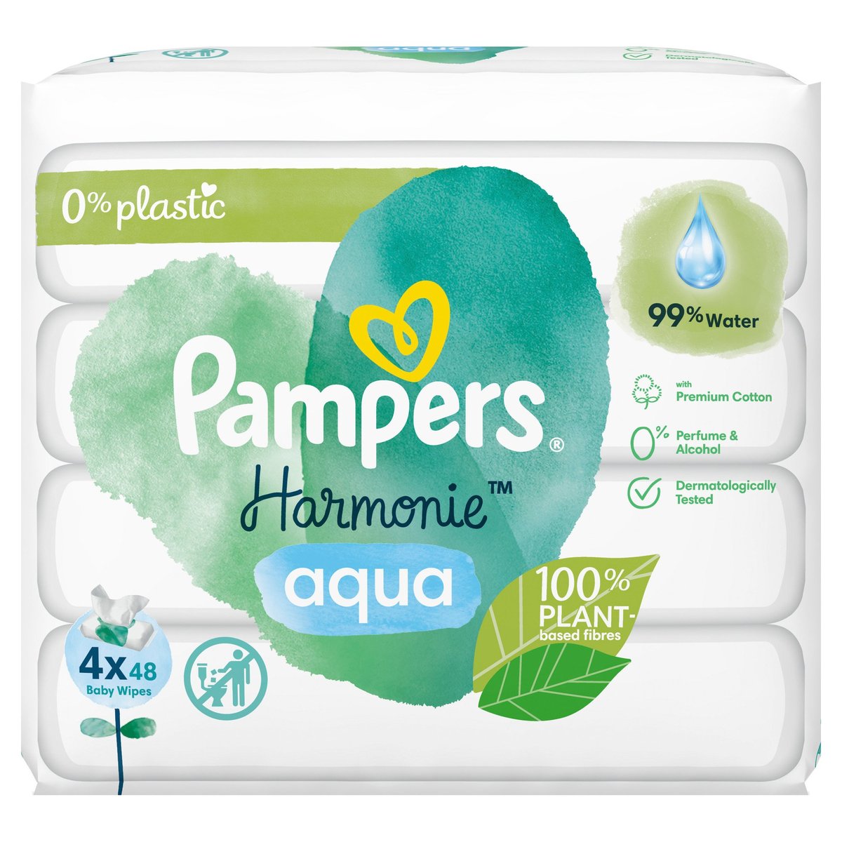 Pampers Harmonie Aqua vhlčené ubrousky plastic free 4×48 ks