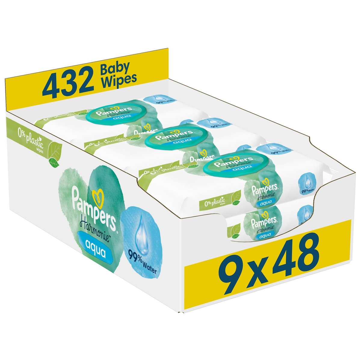 Pampers Harmonie Aqua vhlčené ubrousky plastic free 9×48 ks