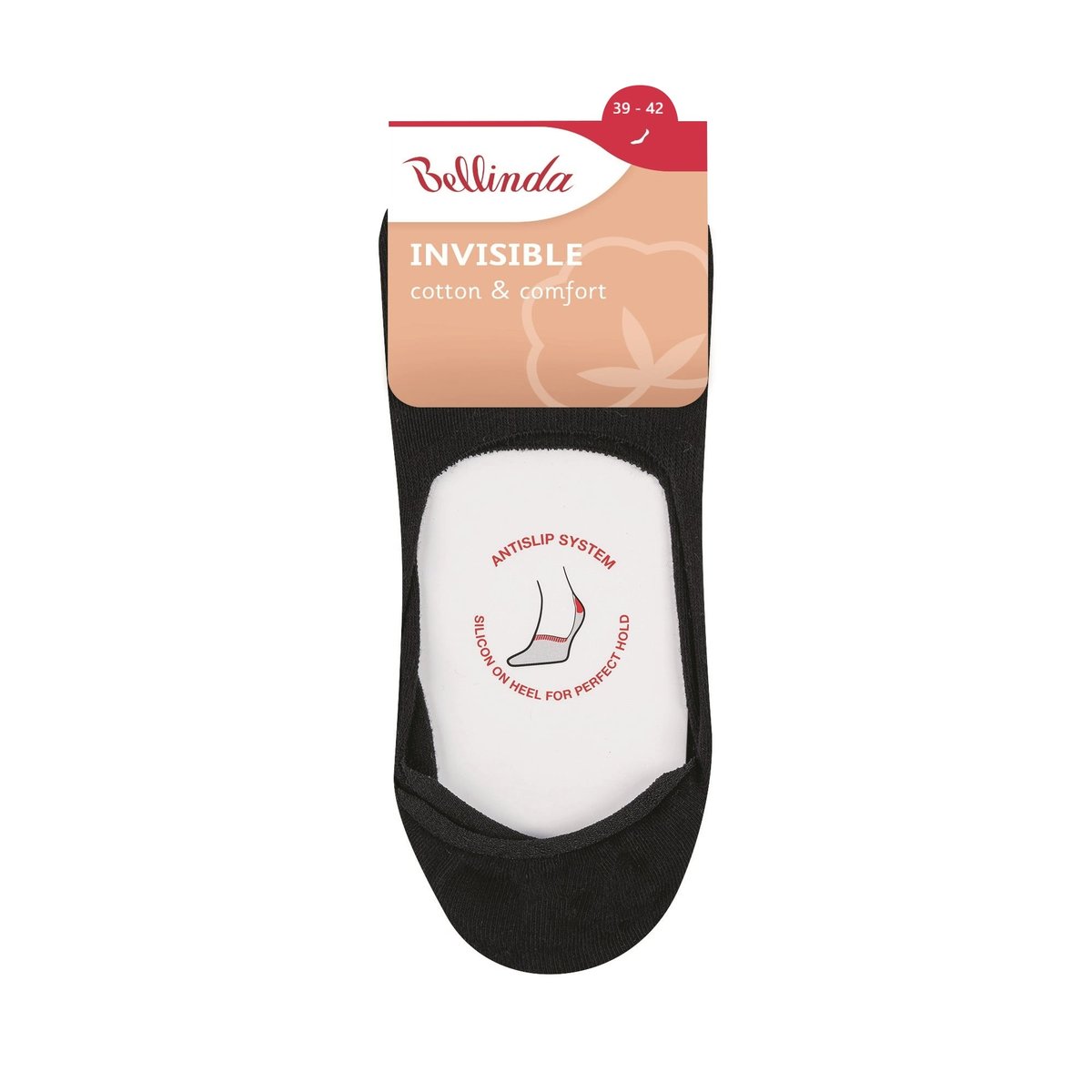 Bellinda Nízké bavlněné ponožky neviditelné v botě, černé, vel. 39–42
