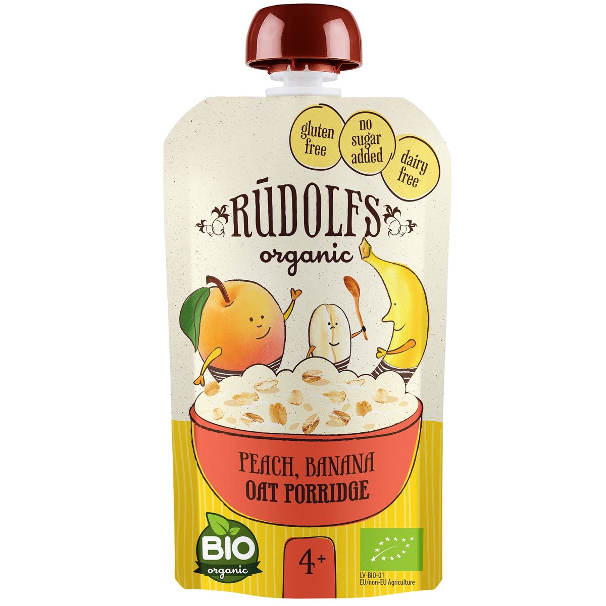 Rudolfs BIO Kapsička broskev, banán a celozrnná ovesná kaše